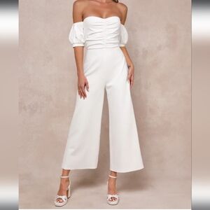 Impress Release White Off-the-Shoulder Puff Sleeve Jumpsuit Size M